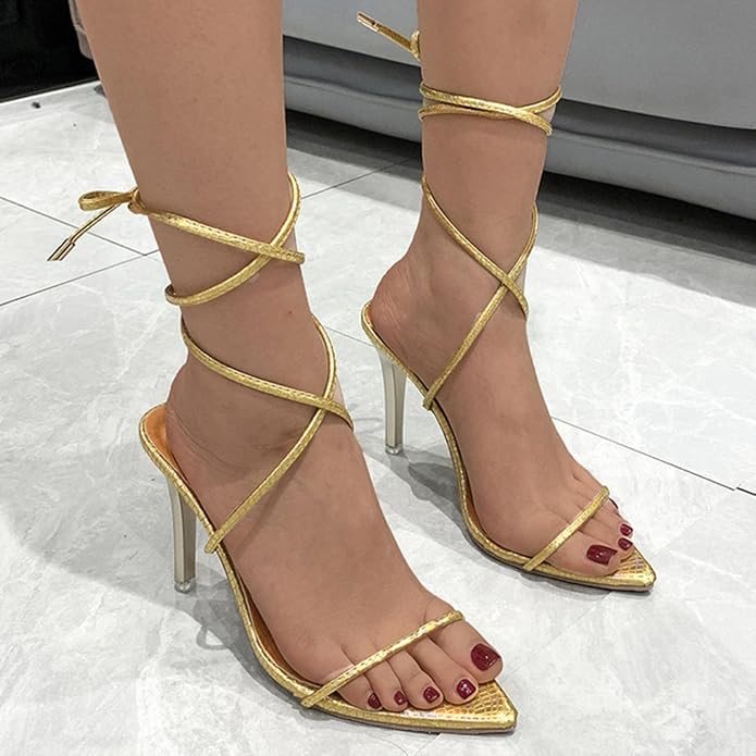Ecoodisk Stiletto Heel Sandals Gladiator Sandals for Women Party Wedding Super High Heels Women Plus Size 9 Ankle Strap