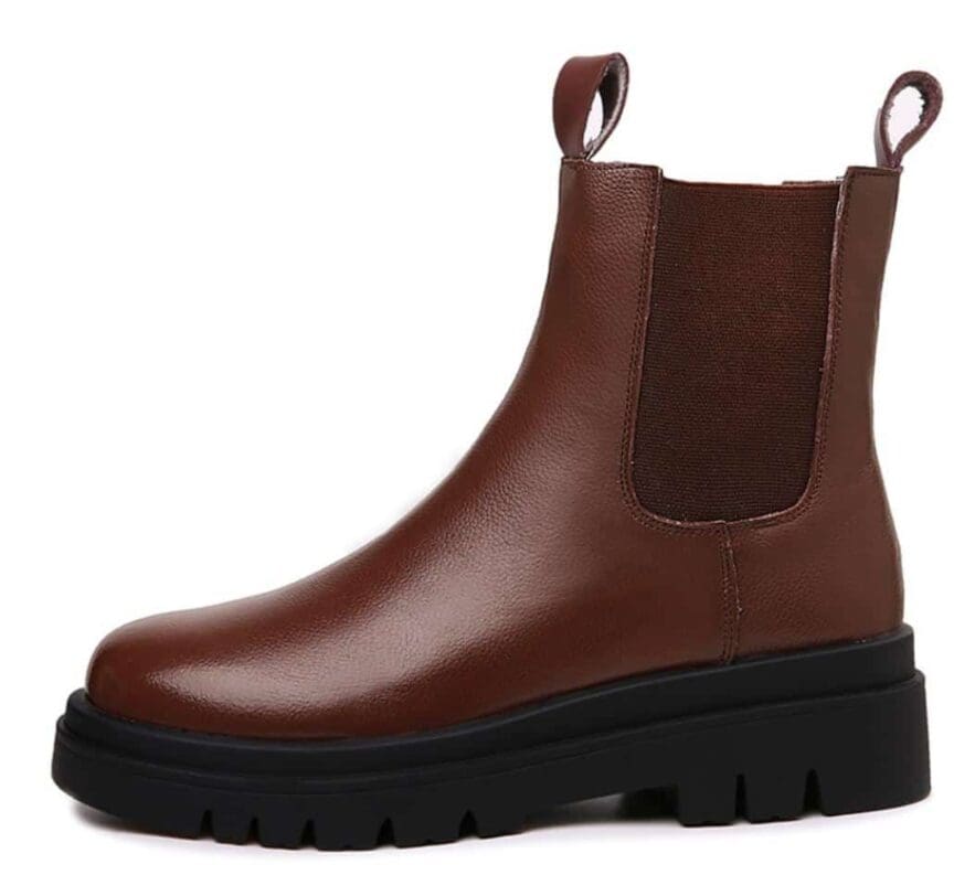 Temu Solid Faux Leather Round Toe Black Chelsea Boots Women’s Platform Heel Thick Ankle Boots