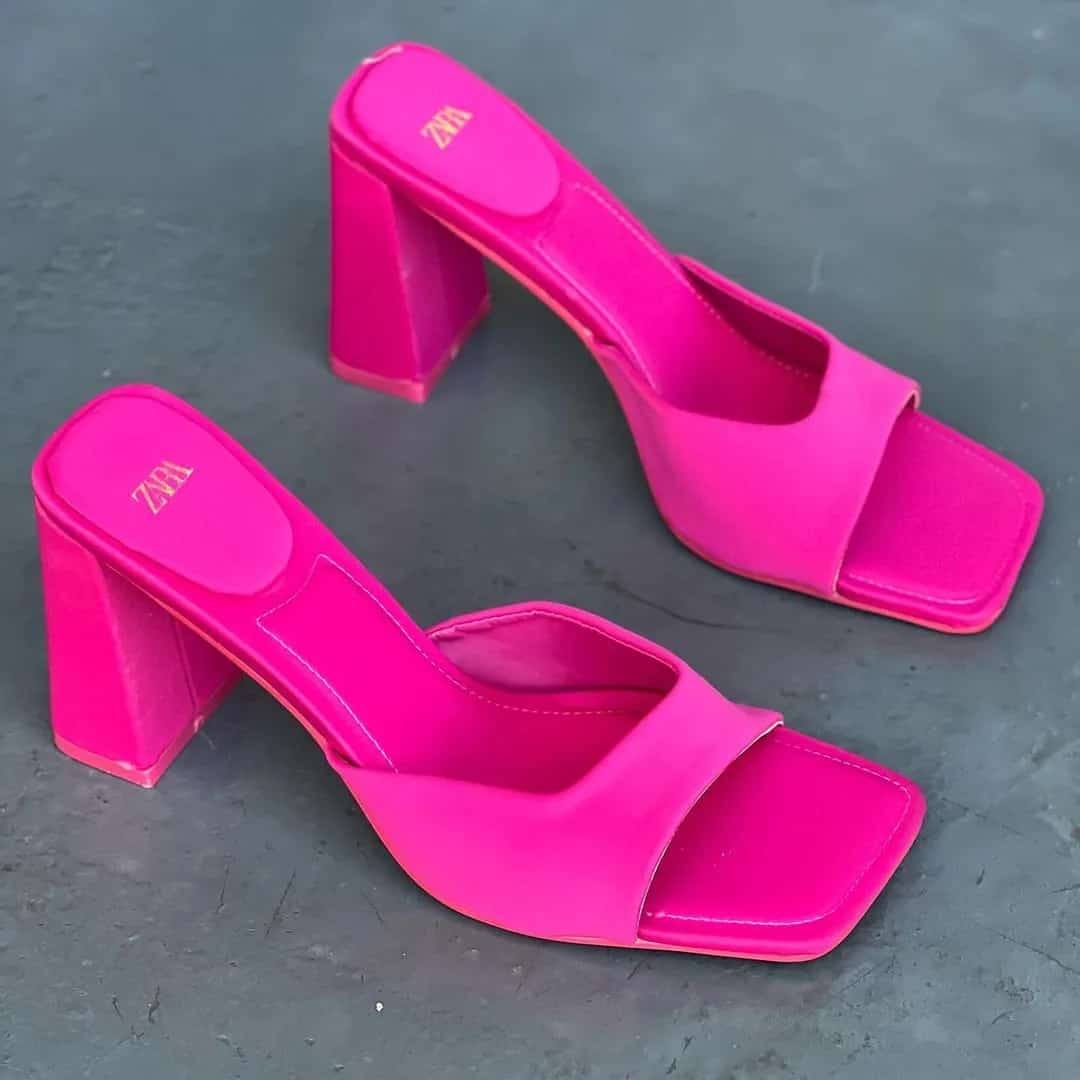 Square Heels Slipper Woman Satin Square Peep Toe Sandals Woman Summer Mules High Heels Runway Shoes Modern Slippers Women