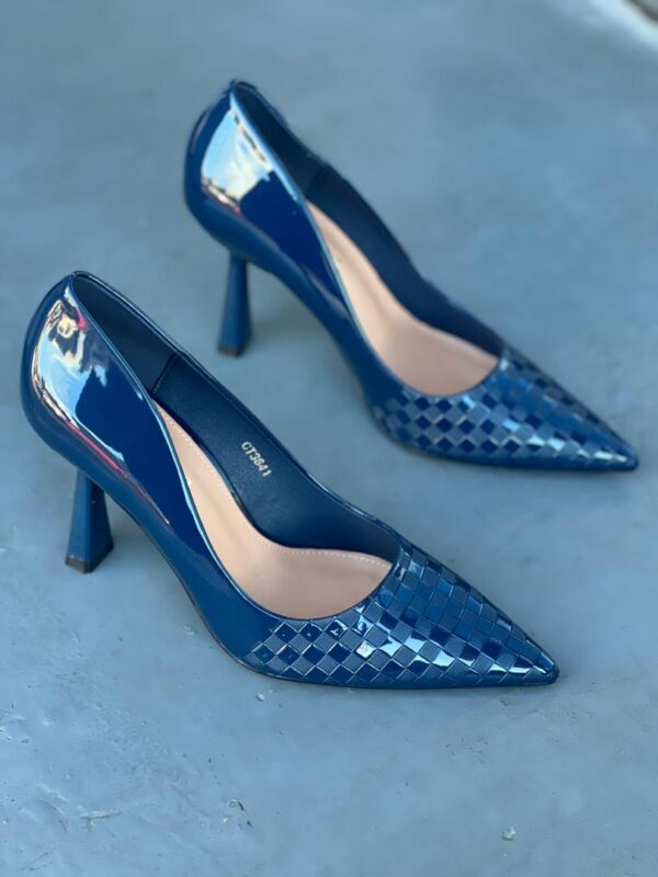 Mario Valentino Women’s high heels shoes Embossed Leather Pointed Toe Pumps Blue