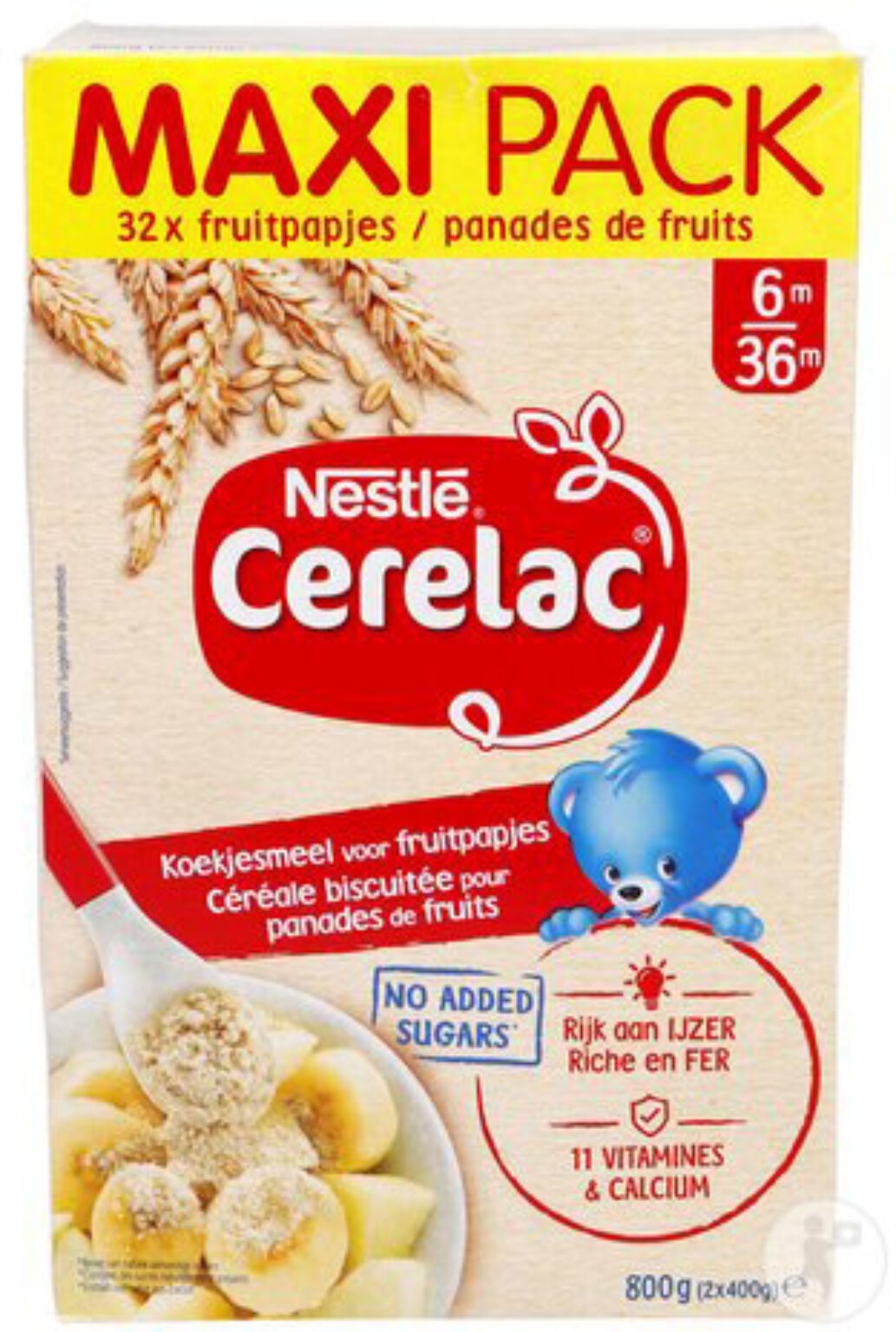 MAXI PACK Nestle Cerelac From 6-36 Months( Fruitpapjes panades de fruits ) 800g