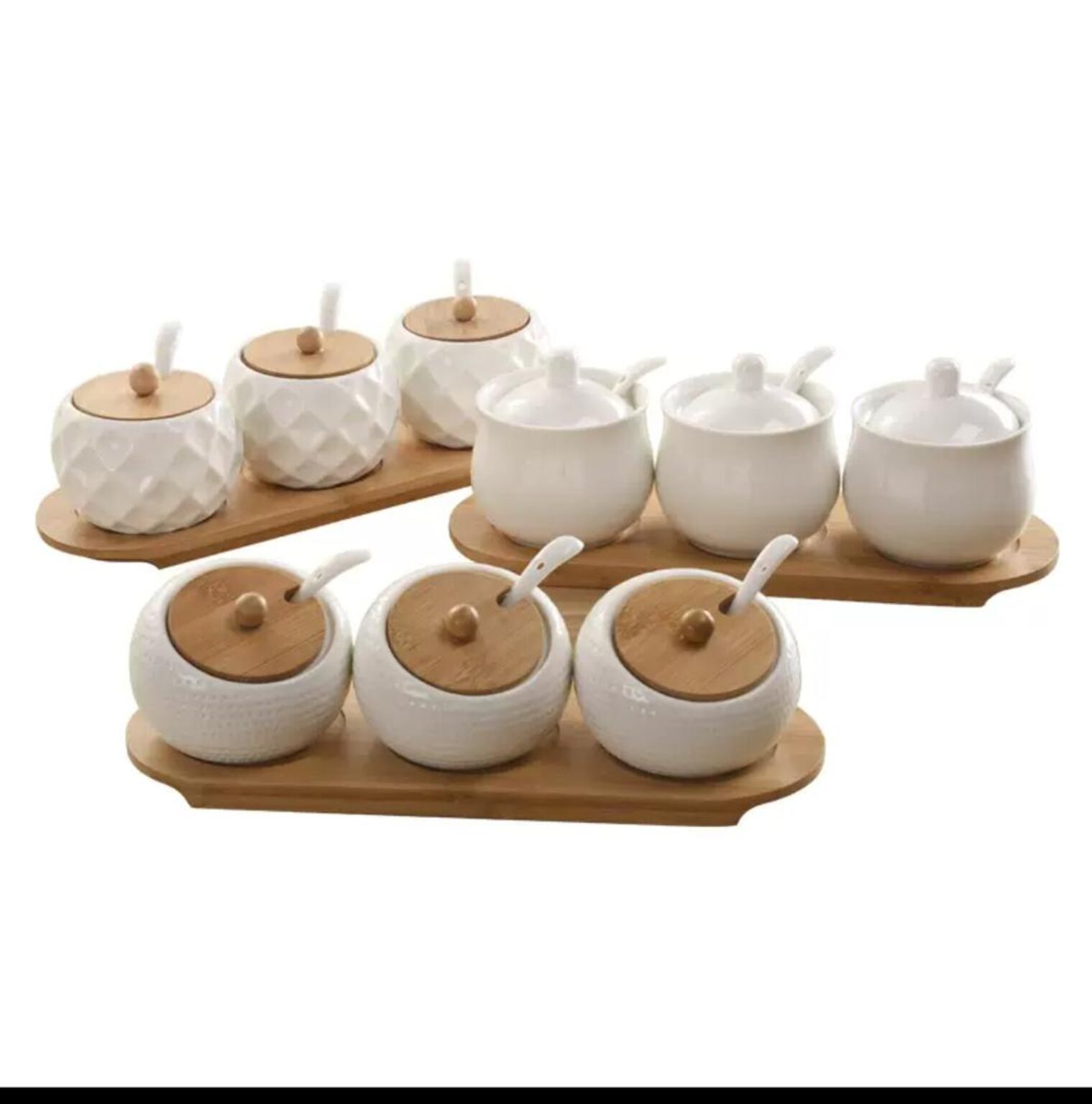 Ceramic Condiment Jar Spice Container with Bamboo Lid