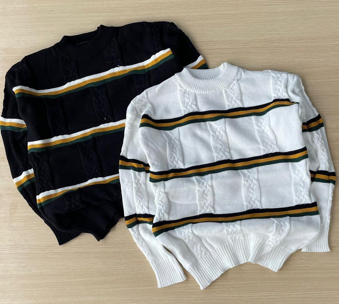 LEMANDIK® Street Style Striped Cable Knit Sweater