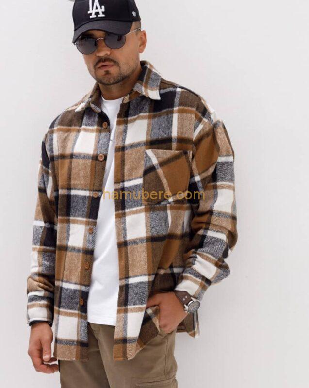 Men Plaid Print Flap Detail Coat
