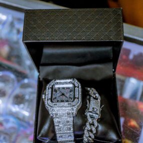 Gold/White Gold Hiphop Rainbow Dial Iced Watch/Bracelet