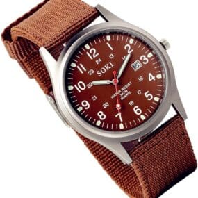 Lancardo-Analog-Quartz-Watch-with-Woven-Nylon-Band-Luminous-Hand-Military-Time-24H-Coffee
