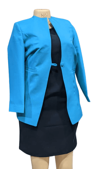 Fallon’s blue jacket and slit front pants on Dynasty