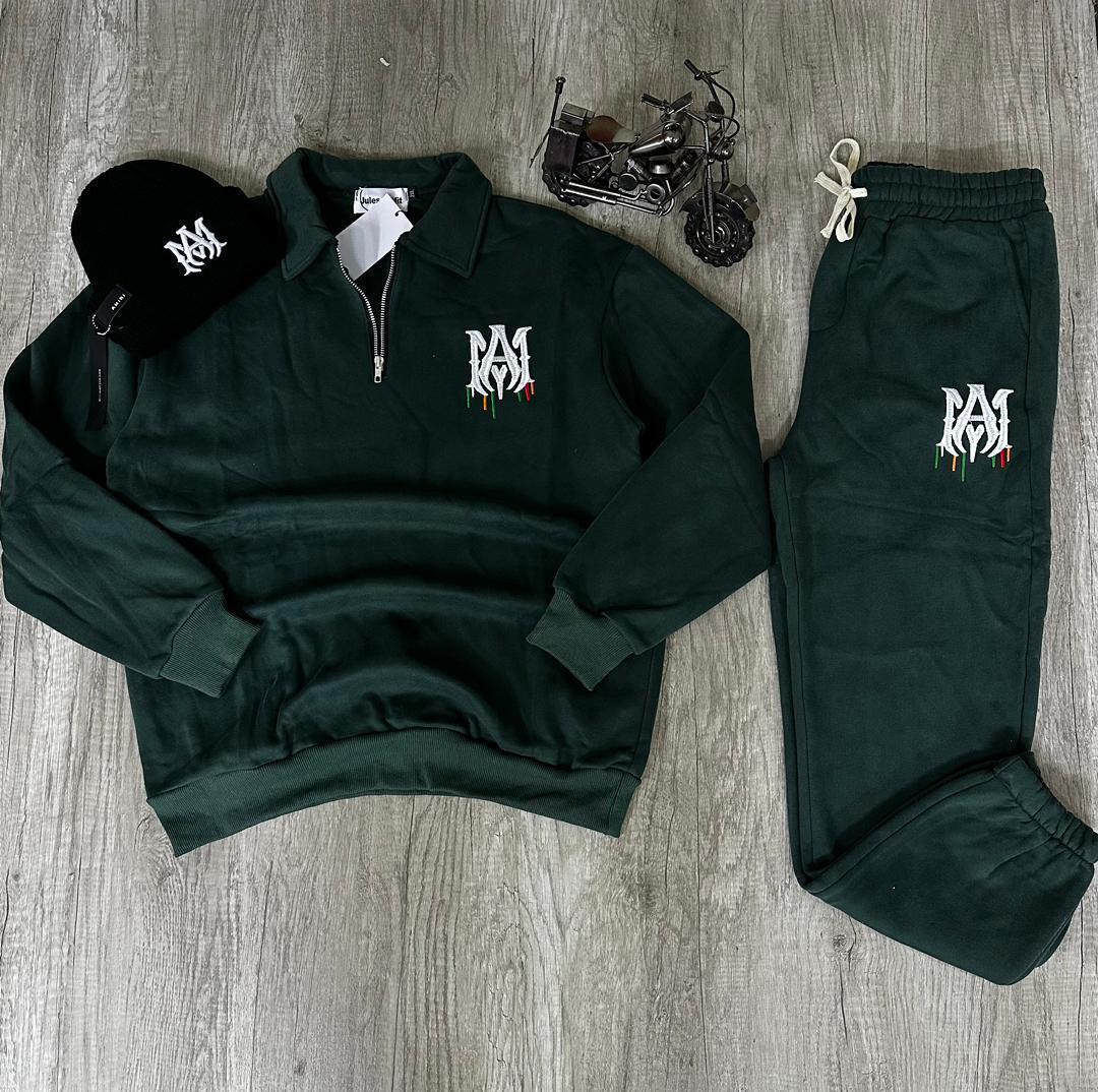Quarter-Zip Street Luxe Set (Deep Forest Green)