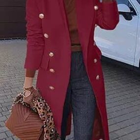 Vintage Trench Coat Women Winter Warm Outerwear Solid Color Long Jacket Button Down Windbreaker