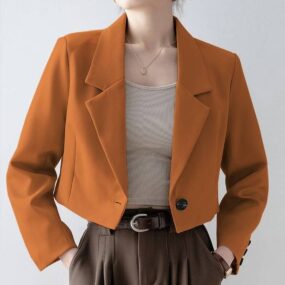 Women’s Work Office Cardigan Suit Collar Casual Cropped Blazer Jacket Long Sleeve Open Front Coat with Button