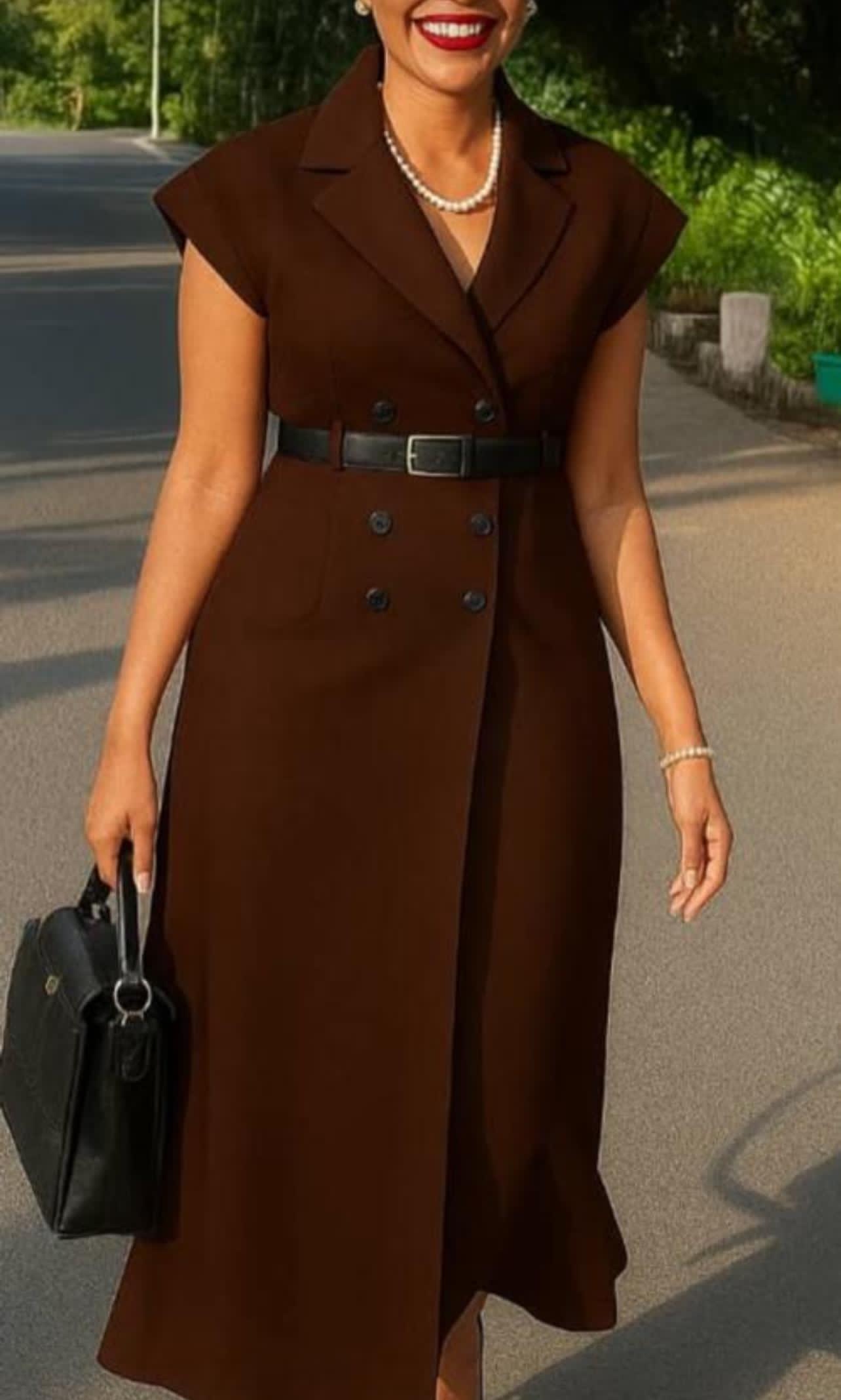 Beach Dress Lapel Double-Breasted Long Sleeveless Dress Maxi Women