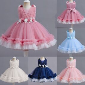 1-5 Yrs Toddler Girls Party Dresses Embroidery Lace Cute Baby 1st Birthday Baptism Vestido Ruffles Kids Wedding Evening Dresses